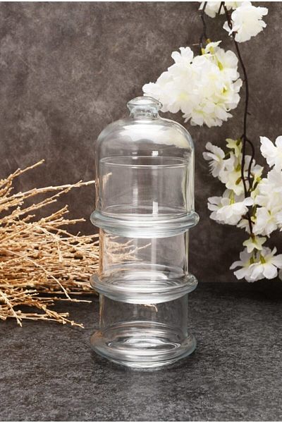 Paşabahçe 96986 3-Tier Villa Patisserie Serving Bowl with Lid, Presentation Dragee Cookie Holder