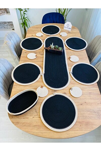 JÜTEX HOME Set de 14 suporturi americane din răchită din iută - alergător, co...