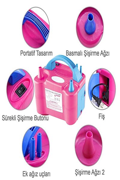 Parti dolabı Çift Çıkışlı Balon Şişirme Makinası, Elektrikli Balon Pompası 73005 Pembe Mavi