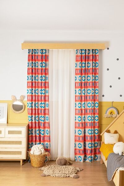 Kırmızı Balon Bohem Günbatımı; Genç Odası Fon Perde