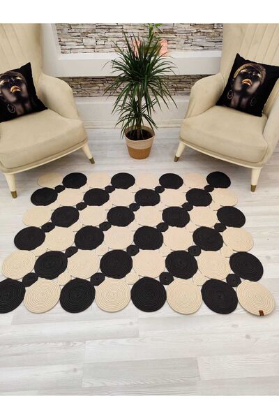 JÜTEX HOME jüt Hasır görünümlü Desenli Modern El Örgüsü dikdörtgen Halı Kilim