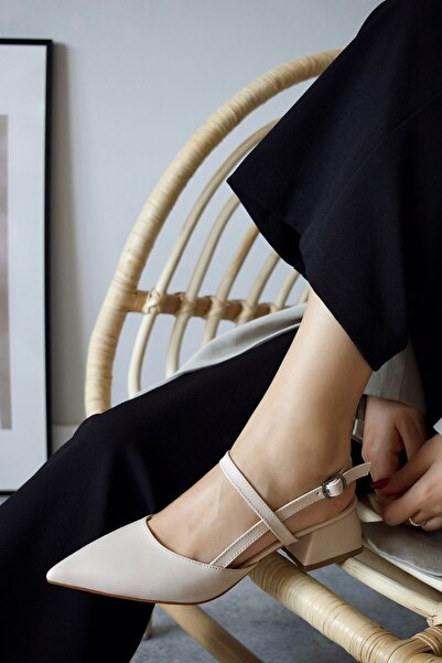 POLKA STORE Pure Matte Leather Pointed Toe Short Block Heeled Women's Shoes