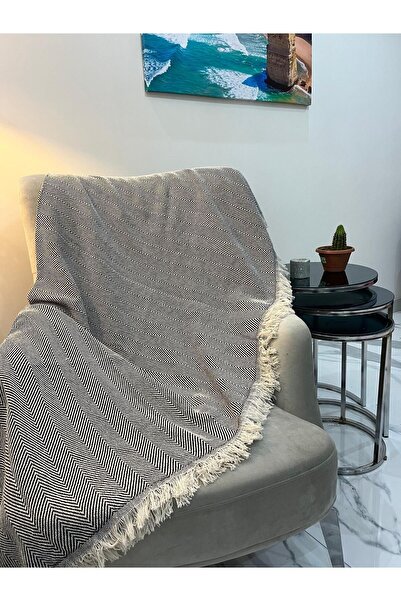 DİVALDİ Koltuk Örtüsü 170x210 Balık Sırtı Desen Siyah