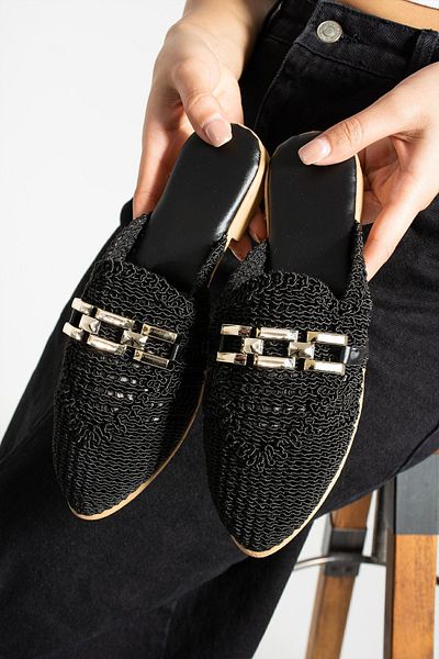 star shoes Women's Chain Slippers Closed Front Straw Lace Knitted Daily Sandals Slippers