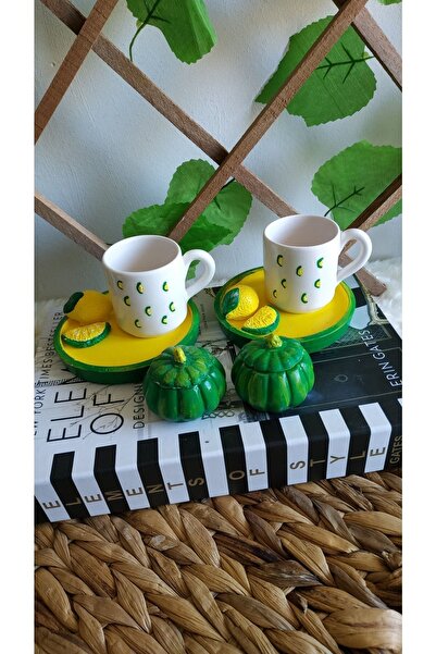 evdeki atölyem 2 Li Limon Model Tasarım Kahve Fincanı