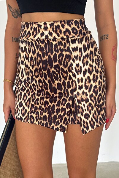 Slim'N Lift Leopard Patterned Noble Short Skirt - Slit