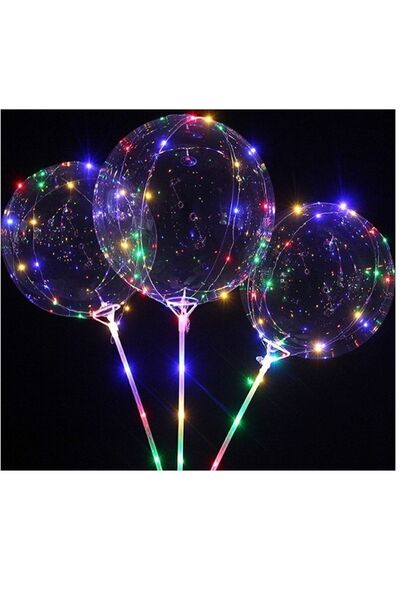 Genel Markalar Işıklı Şeffaf Balon - Led Aydınlatmalı, 3 Fonksiyonlu Şeffaf Balon Çubuklu Eğlence