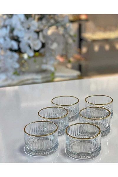 Paşabahçe Set of 6 Elysia Gold Gilded - Elysia Gold 235 Cc Small Bowl - Small Snack Bowl - Presentation Bowl-s