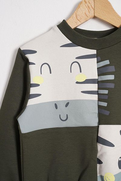 zepkids Boy's Khaki Sweatshirt - Animal Figure