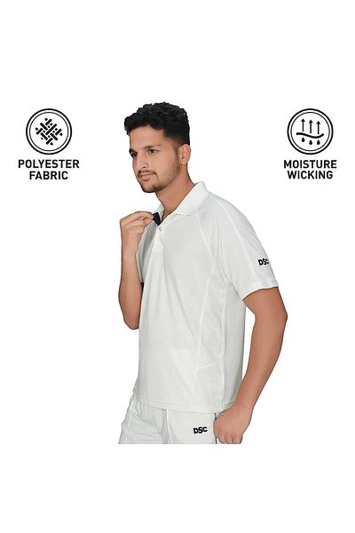 DSC Passion Polyeste Half Sleeve Cricket T-Shirt Large (White/Navy) Light Weight