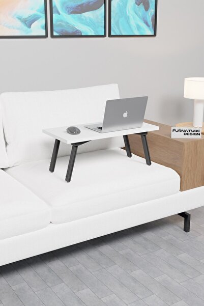 CMKStore Katlanır Laptop Masası Çalışma Yatak Kahvaltı Masası 60x30 Cm - Beyaz