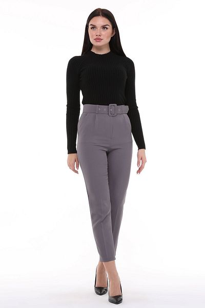 CEDY DENIM Cedy Women's Gray High Waist Woven Trousers - Pleated Ankle Length, C3008