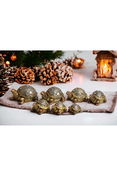 e-life shop Lüks Motifli Aynalı 7’li Kaplumbağa Biblo Heykel Hediyelik Dekora...