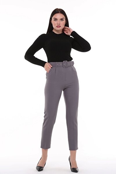 CEDY DENIM Cedy Women's Gray High Waist Woven Trousers - Pleated Ankle Length, C3008
