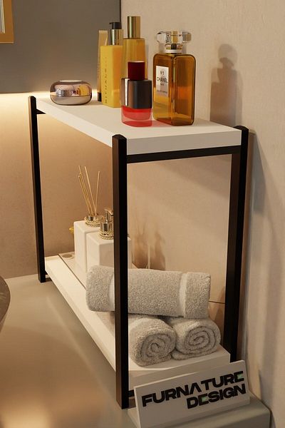 FurnatureDesign Bathroom Organizer 2 Shelves Metal Table Top Organizer - White