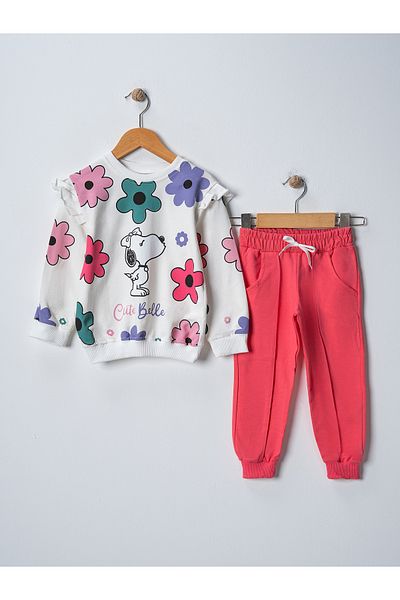 BUUFUU Girl's Floral Printed - Ruffled Long Sleeve Pocket Suit Set