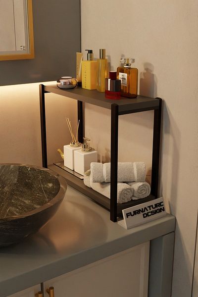 FurnatureDesign Bathroom Organizer 2 Shelves Metal Table Top Organizer - Anthracite
