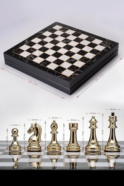Revello Lüks Satranç Takımı – 36x36 Cm Tabla, Sarı Ve Gümüş Demir Döküm Taşlar, Süngerli Saklama Alanı