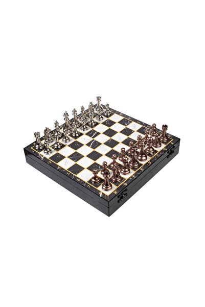 BAKTUĞ Lüks Metal Satranç Takımı - Birinci Sınıf Krom Kaplama 35×35 Cm Sandık...