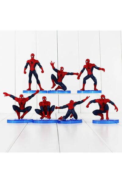 e-life shop Spiderman Örümcek Adam Aksiyon Karakter Stantlı 7’li Figür Koleksiyon & Oyuncak Seti Pasta Süsü 10cm