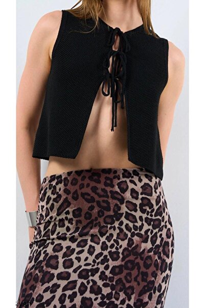 De Pose Cardigan tricotat pentru femei cu cravată în față, cu decolteu și dan...