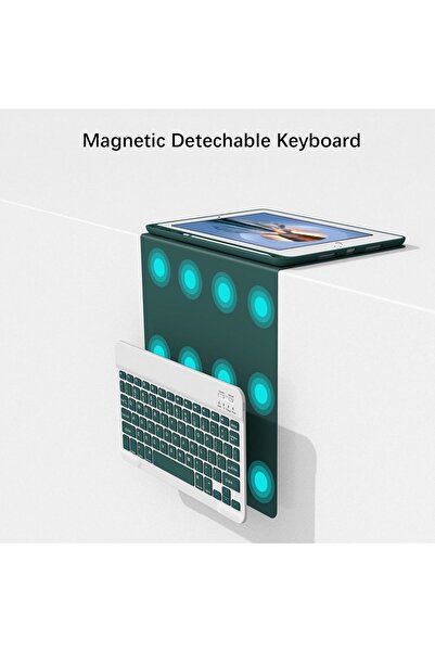 m.tk moveteck Apple Ipad 7 8. 9.nesil 10.2 Uyumlu Tablet Bluetooth Özellikli Kablosuz Kalem Bölmeli Klavyeli Kılıf