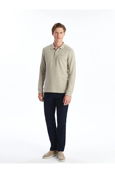 LC Waikiki Ανδρικό φούτερ LCWAIKIKI Beige Melange Polo Neck - Μακρυμάνικο