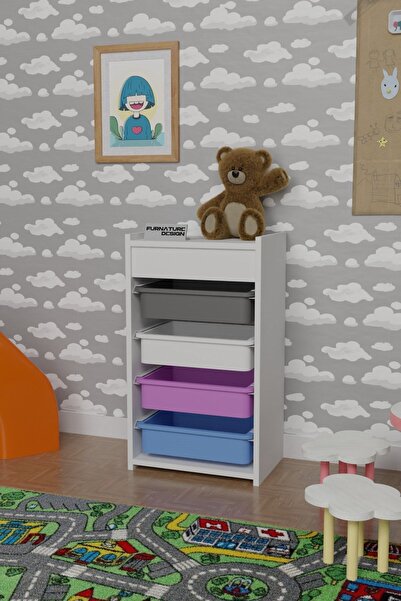 CMKStore 4 Sepetli Oyuncak Dolabı Çok Amaçlı Mutfak Dolabı Sebzelik Beyaz - K...