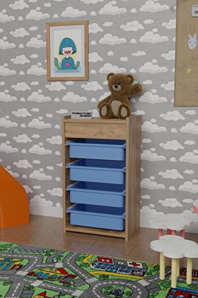 FurnatureDesign 4 Sepetli Oyuncak Dolabı Çok Amaçlı Mutfak Dolabı Sebzelik At...