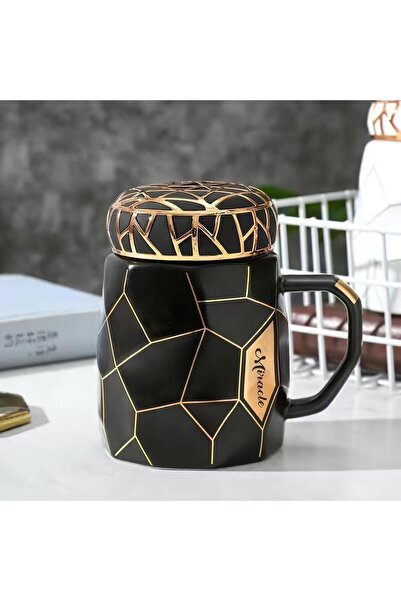 e-life shop Mozaik Tasarımlı Seramik Kapaklı Sıcak Tutan Kupa Bardak Fincan M...