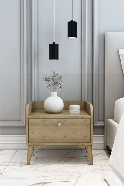 DEMİNA Modern Komidin Safir Meşe 45x50x45 - %100 Mdf