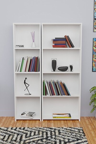 CMKStore 5 Raflı Kitaplık Seti Arkalıklı 1 Dar 1 Geniş Raf Kütüphane 170 cm Beyaz