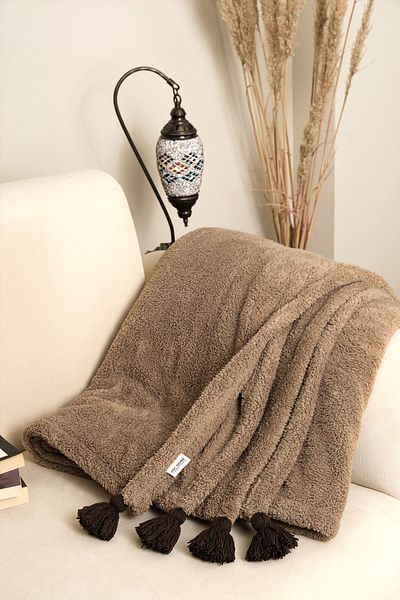 Denizli Concept Soft Camel Hair Puffy Wellsoft Tasseled Blanket – Plush Tv Blanket