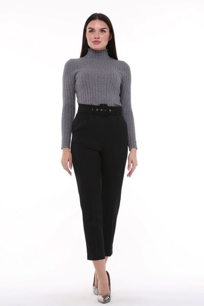 CEDY DENIM Дамски черни тъкани панталони с висока талия Cedy - плисирани и с ...