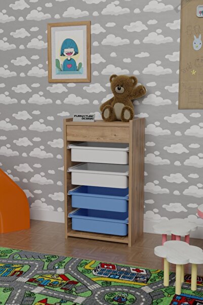 FurnatureDesign 4 Sepetli Oyuncak Dolabı Çok Amaçlı Mutfak Dolabı Sebzelik At...