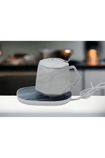 e-life shop كوب قهوة بتصميم رخامي 220 فولت مع غطاء كهربائي، كوب قهوة ساخن (مع قابس)