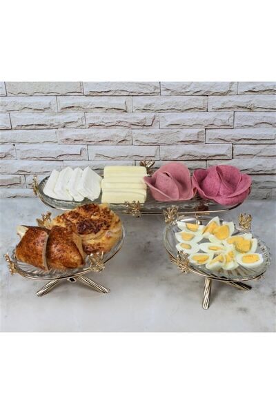 Kardelen Kristal 3'lü Cam Servis Sunum Seti