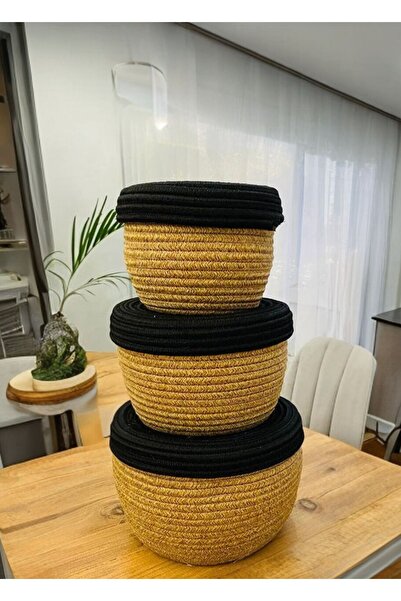 HomeTurko طقم سلة من 3 قطع من قش الجوت الحديث - سلة مطبخ منسوجة يدويًا