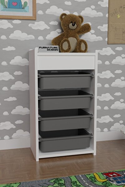FurnatureDesign 4 Sepetli Oyuncak Dolabı Çok Amaçlı Mutfak Dolabı Sebzelik Be...
