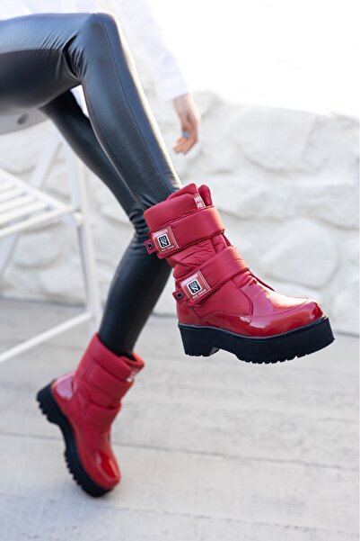 Trendusfashion Patent Leather White Snow Boots