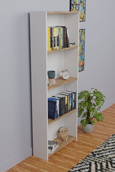CMKStore 5 Raflı Kitaplık Arkalıklı Geniş Raf Kütüphane 170 cm Beyaz - Atlantik Çam