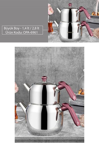 Amboss Opa-6961 Large Size Burgundy Opal Bakelite Steel Teapot with Handle