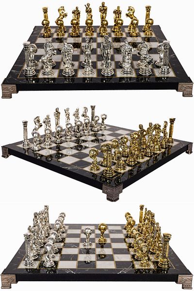 Cooper Chess 30cm Marble Patterned Metal Chess Set - Titan Atlas and Hercules Figures