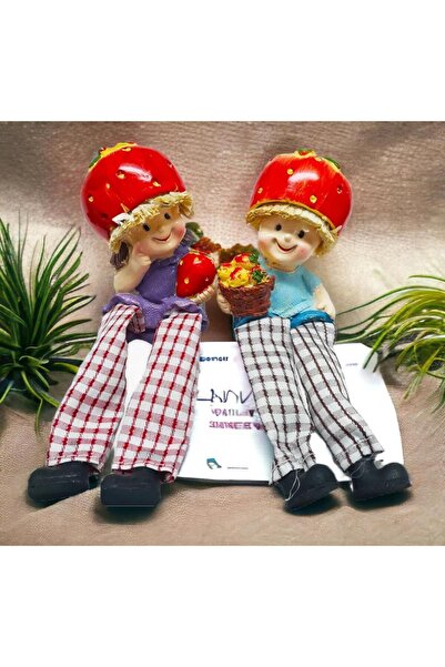 e-life shop Ayakları Sallanan Çilek Kafalar Biblo Dekoratif Obje Hediyelik Ür...