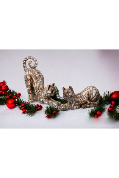 e-life shop Simli Parlayan 2li Kedi Biblo Heykel Hediyelik Dekoratif Ürün Kon...