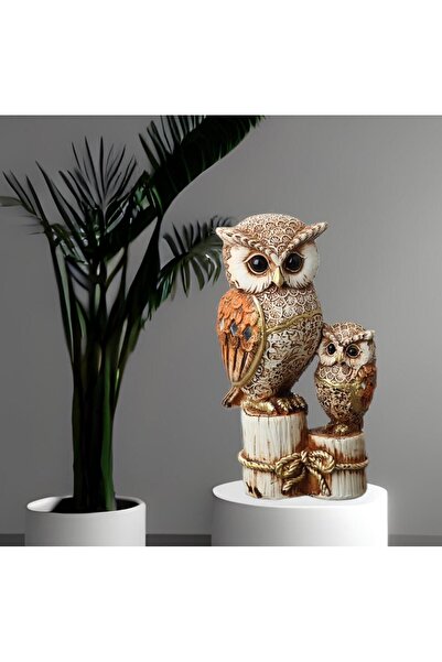 e-life shop Lüks İşlemeli Taşlı Aynalı 2’li Baykuş Biblo Seti Bahçe Ofis Konsol Süsü Dekoratif & Hediyelik Obje