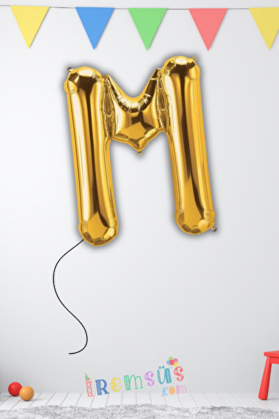 mypartyready M Harfi Doğum Günü Gold Renk Folyo Helyum Balon 34" 76 Cm M Harf...
