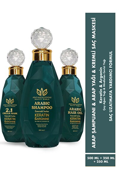 Arap Makyaj Dünyası 3'lü Set Arap Yağı 250ml & Şampuanı 500ml & Saç Maskesi Ve Kremi 250ml