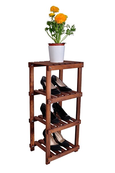 Tahta Bahçesi El Yapımı Ahşap 4 Katlı Köşe Ayakkabılık