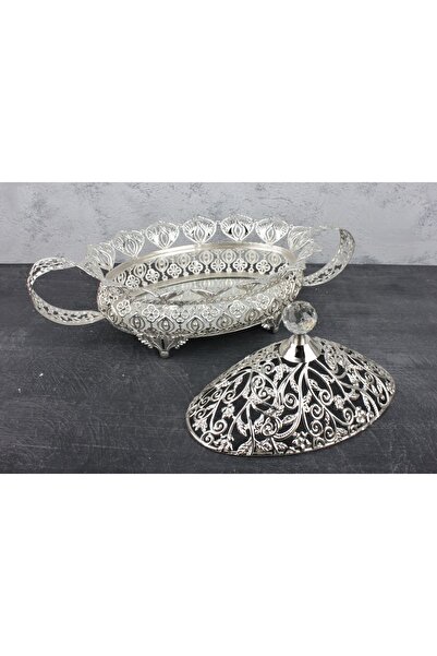 Leila Aynalı Gümüş Oval Gondol Şekerlik & Kurabiyelik & Çikolatalık & Lokumluk